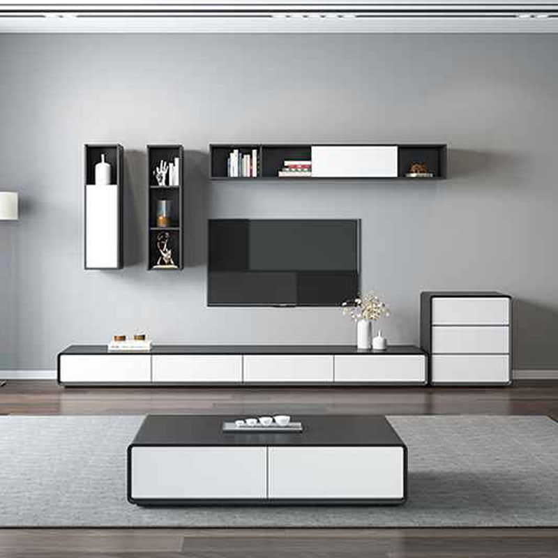 Contemporary 4-Drawer TV Console, Scandinavian TV Stand in White/ Black