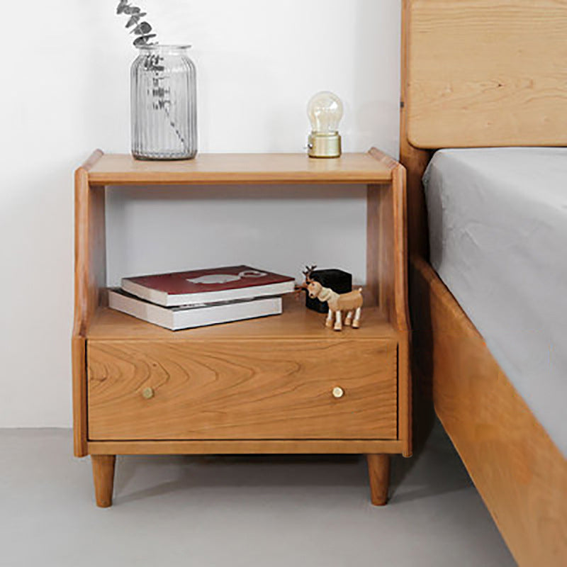 1 Drawer Medium Wood Nightstand Modern Solid Wood Night Table ,19.7" Tall