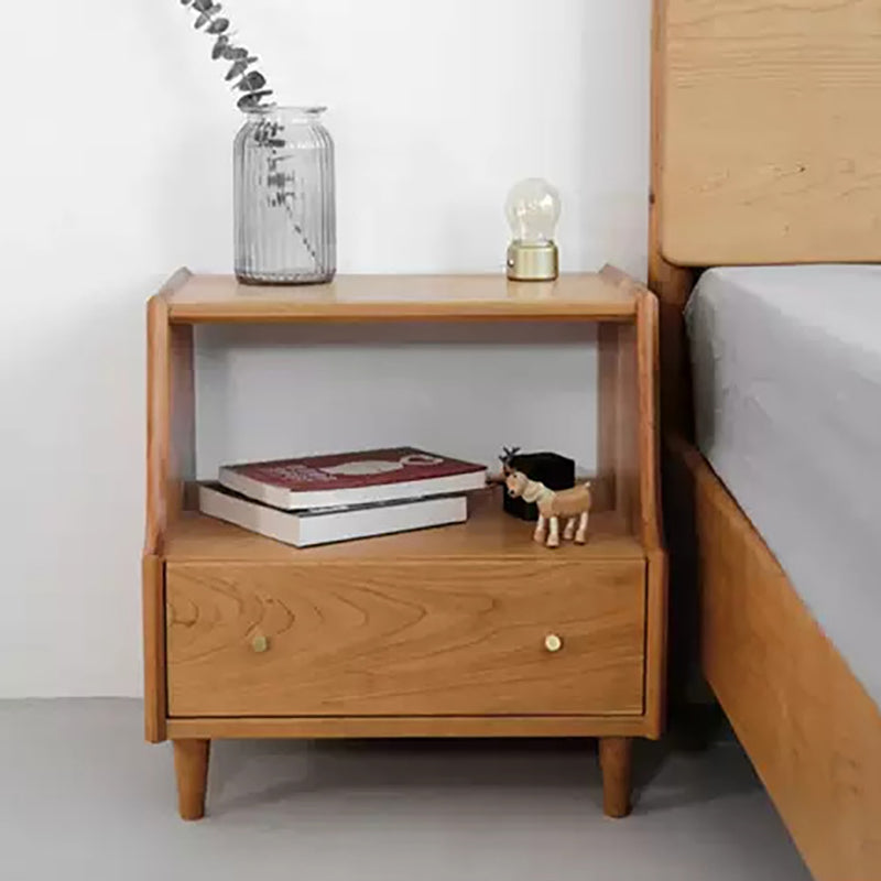 1 Drawer Medium Wood Nightstand Modern Solid Wood Night Table ,19.7" Tall