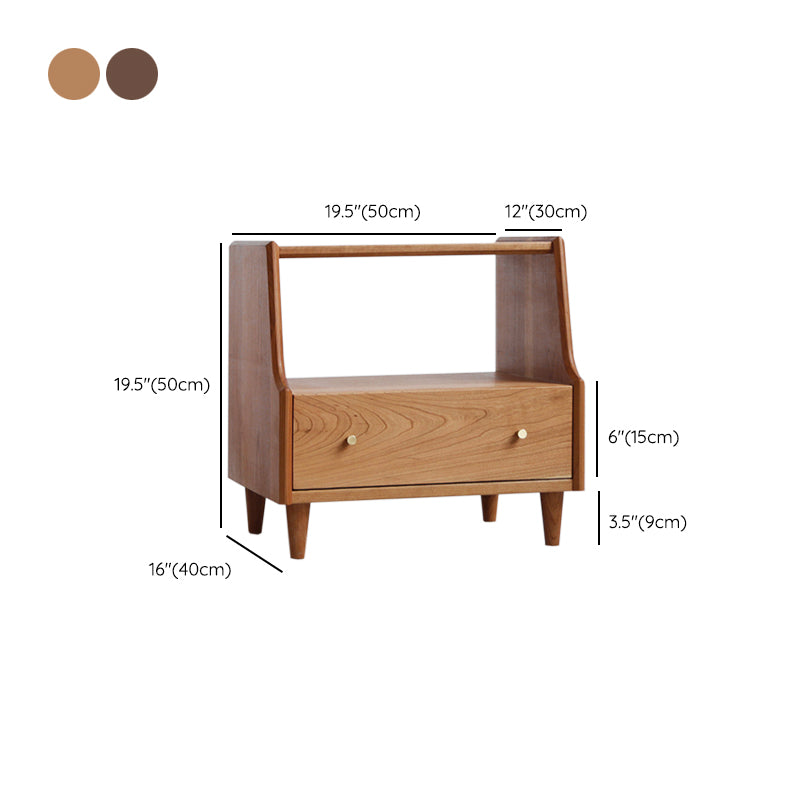 1 Drawer Medium Wood Nightstand Modern Solid Wood Night Table ,19.7" Tall