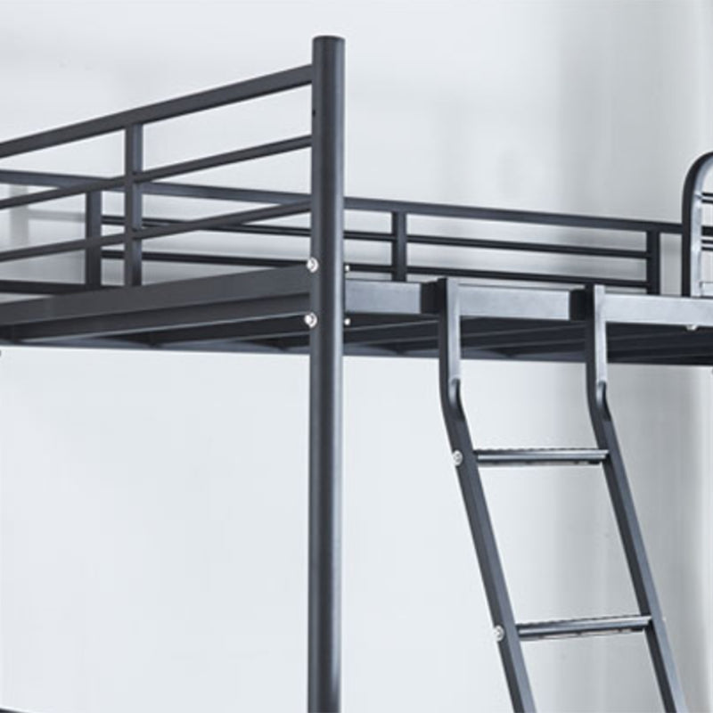 Metal Standard Bunk Bed with Built-In Ladder Modern Iron High Loft Bed Frame