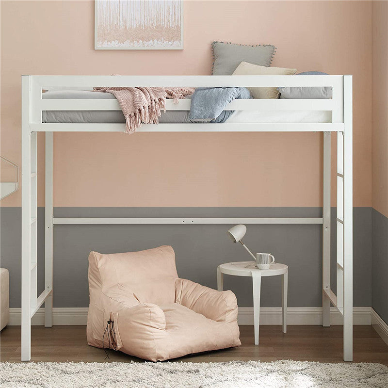 High Loft Bed Contemporary Simple Iron Bed Frame with Guardrail