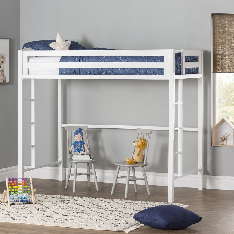 High Loft Bed Contemporary Simple Iron Bed Frame with Guardrail