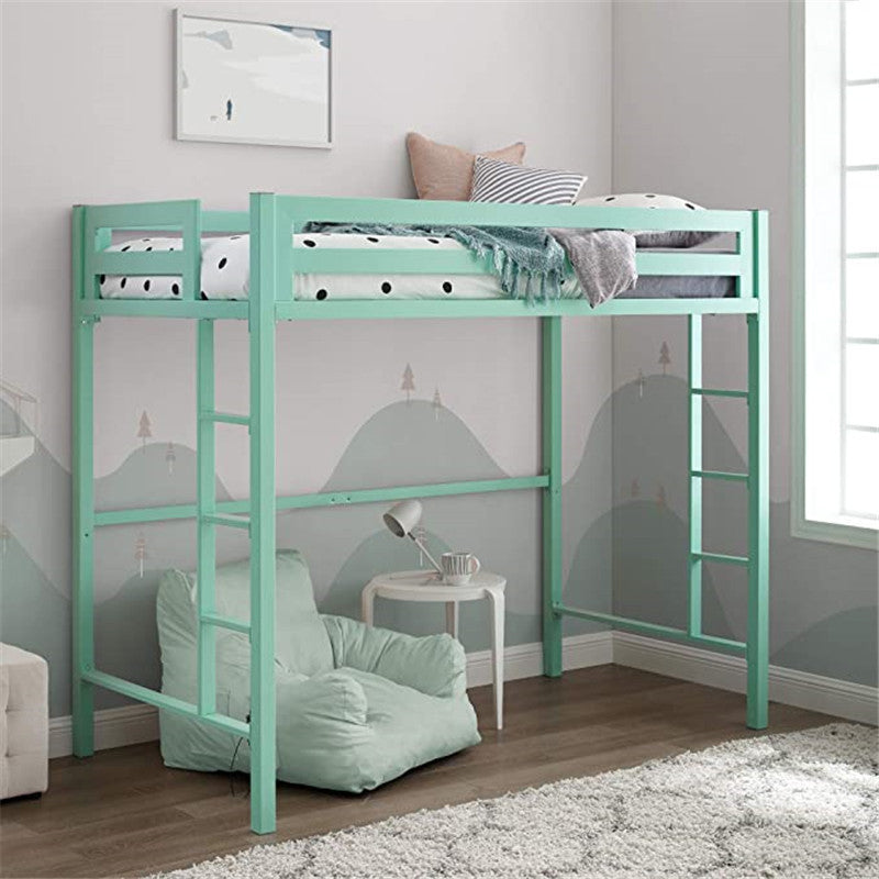 High Loft Bed Contemporary Simple Iron Bed Frame with Guardrail