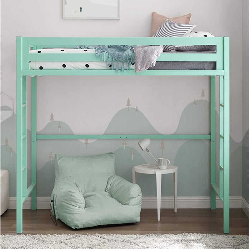 High Loft Bed Contemporary Simple Iron Bed Frame with Guardrail