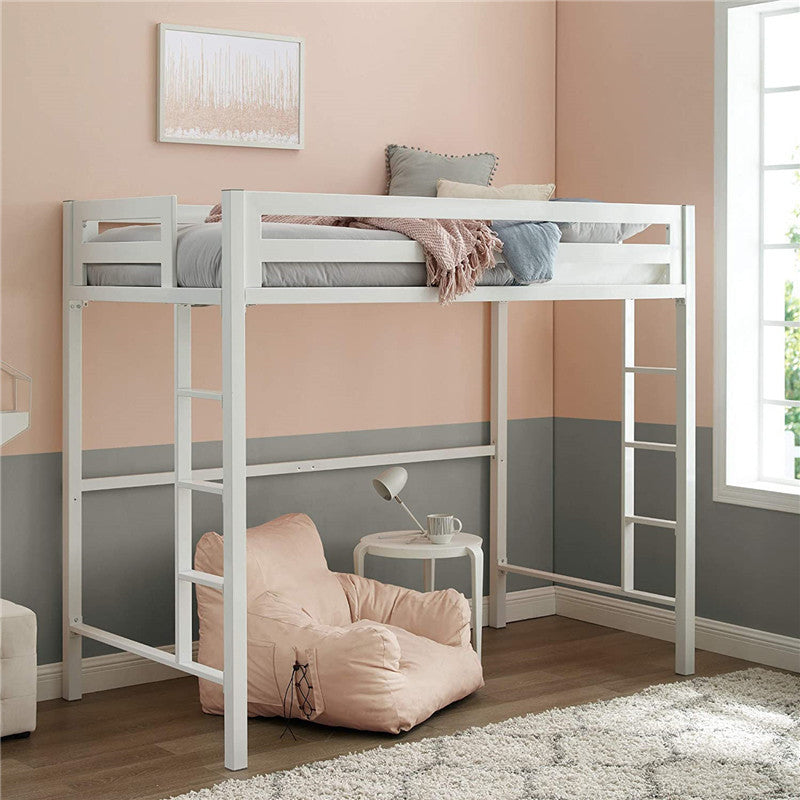 High Loft Bed Contemporary Simple Iron Bed Frame with Guardrail