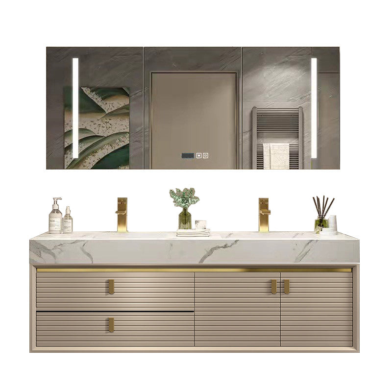 Glam Vanity Set Quartz Top Standalone Cabinet and Mirror Space Saver Vanity