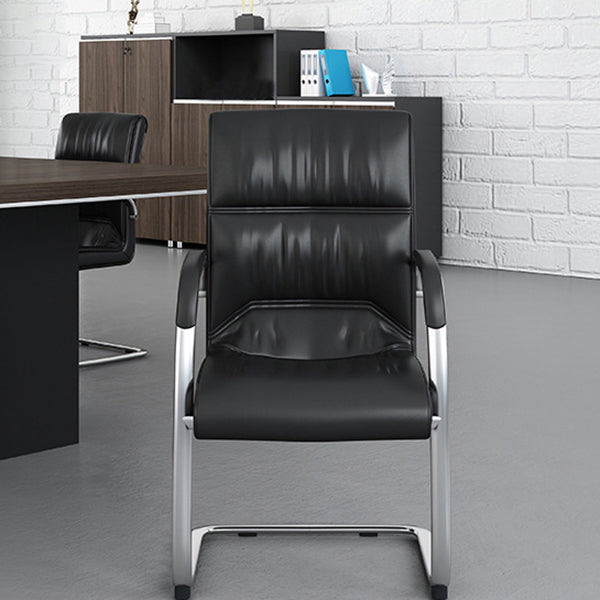 Contemporary Desk Chair Black Leather No Wheels Office Chair