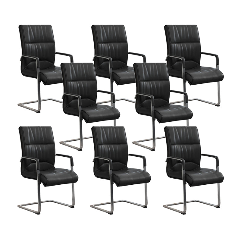 Contemporary Desk Chair Black Leather No Wheels Office Chair