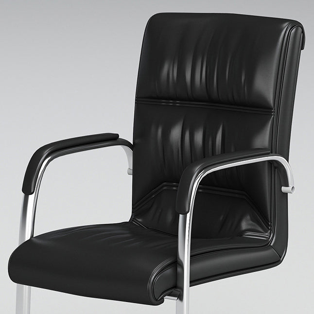 Contemporary Desk Chair Black Leather No Wheels Office Chair