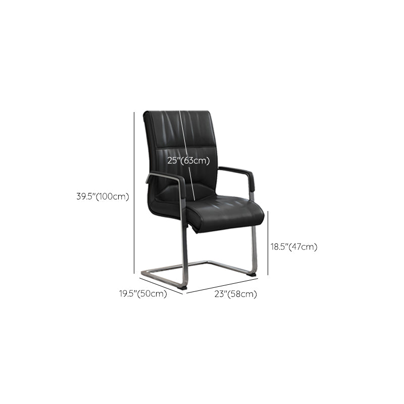 Contemporary Desk Chair Black Leather No Wheels Office Chair