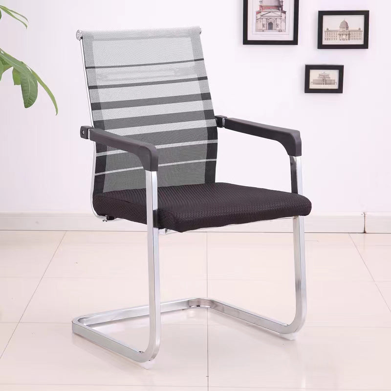 Mid Back Home Office Chair No Wheels Breathable Air Grid Conference Chair