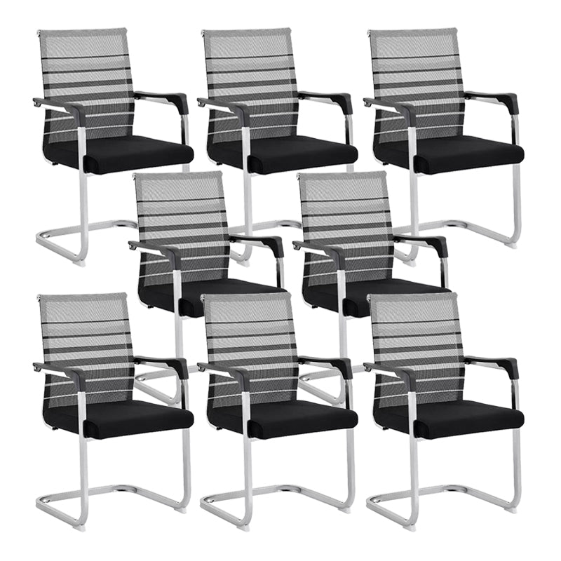 Mid Back Home Office Chair No Wheels Breathable Air Grid Conference Chair