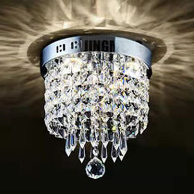 Modern Drum Shade Flush Mount Crystal Flush Mount Light in Clear