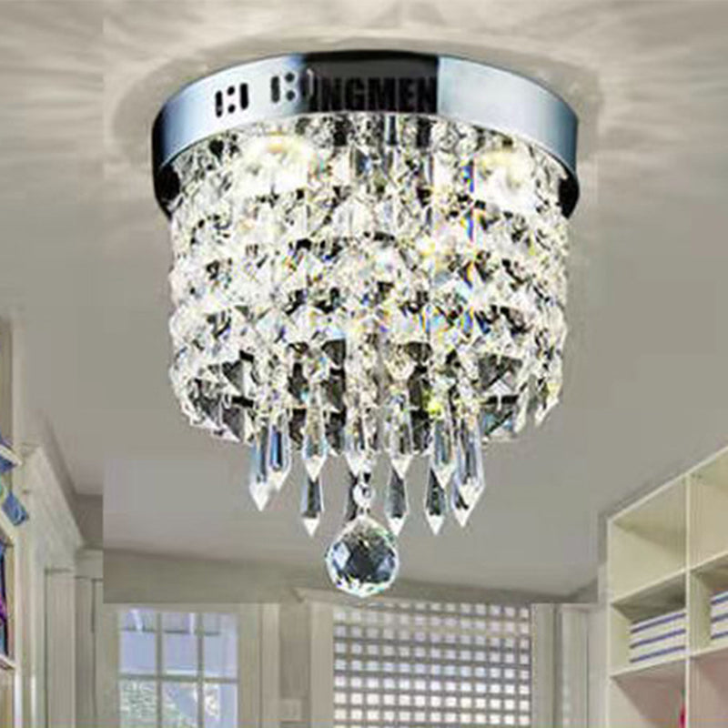 Modern Drum Shade Flush Mount Crystal Flush Mount Light in Clear