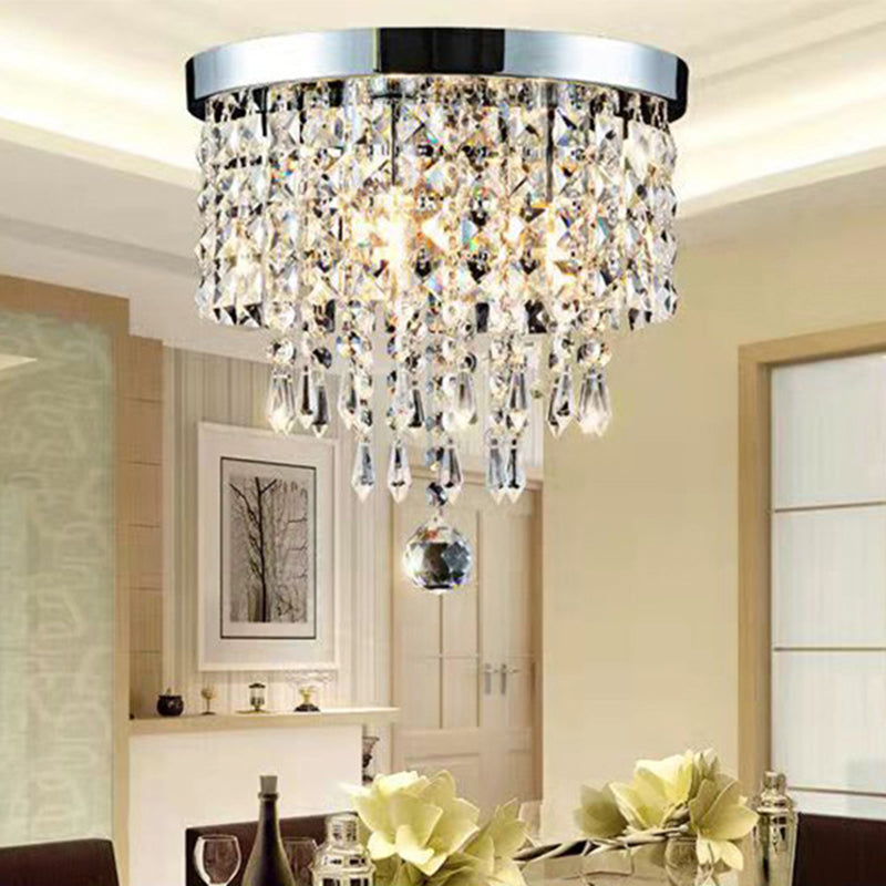 Modern Drum Shade Flush Mount Crystal Flush Mount Light in Clear