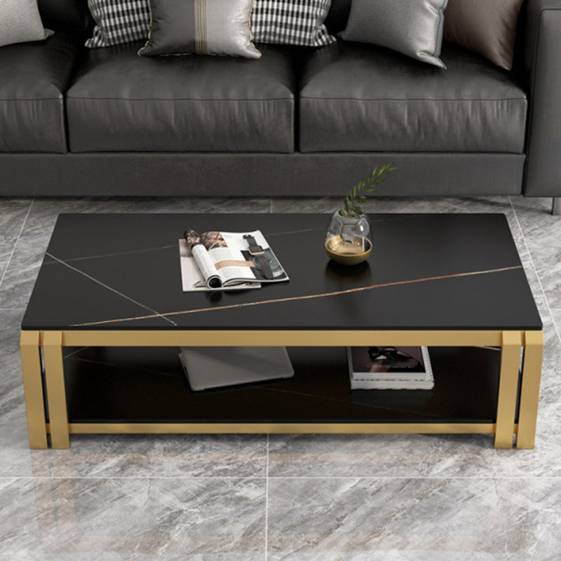 1 - Shelf Slate Coffee Cocktail Table 17.7" H Rectangular Single Coffee Table