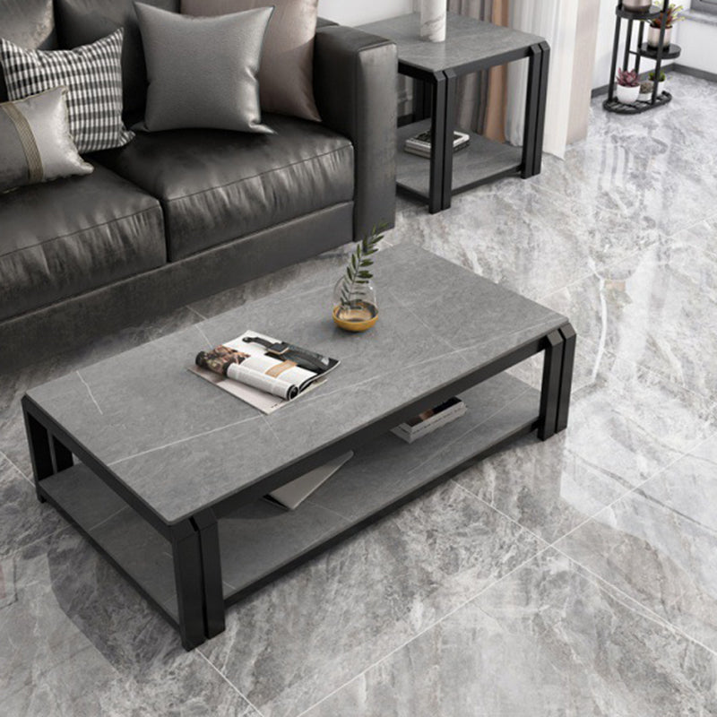 1 - Shelf Slate Coffee Cocktail Table 17.7" H Rectangular Single Coffee Table