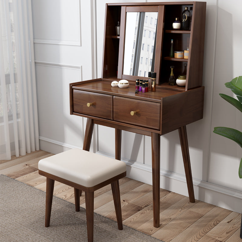 Modern 2-Drawers Solid Wood Dressing Table Mirror Makeup Table