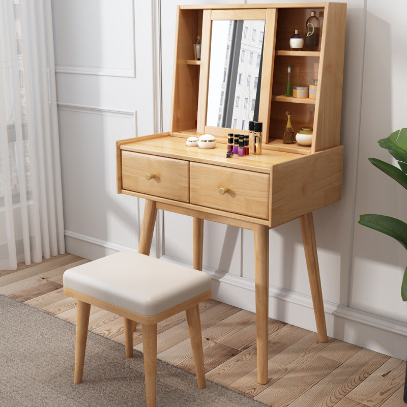 Modern 2-Drawers Solid Wood Dressing Table Mirror Makeup Table