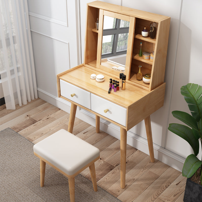 Modern 2-Drawers Solid Wood Dressing Table Mirror Makeup Table