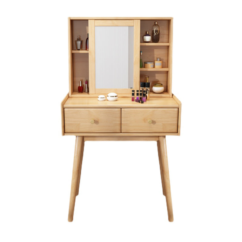 Modern 2-Drawers Solid Wood Dressing Table Mirror Makeup Table