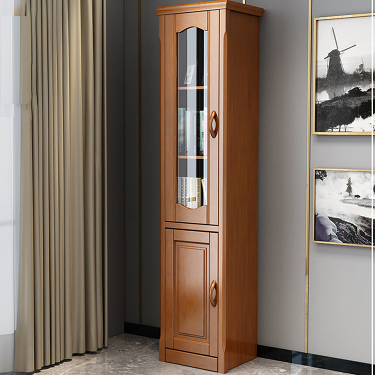 76.8" Tall 2 - Door Accent Cabinet Solid Wood Glass Paned Chest in Brown