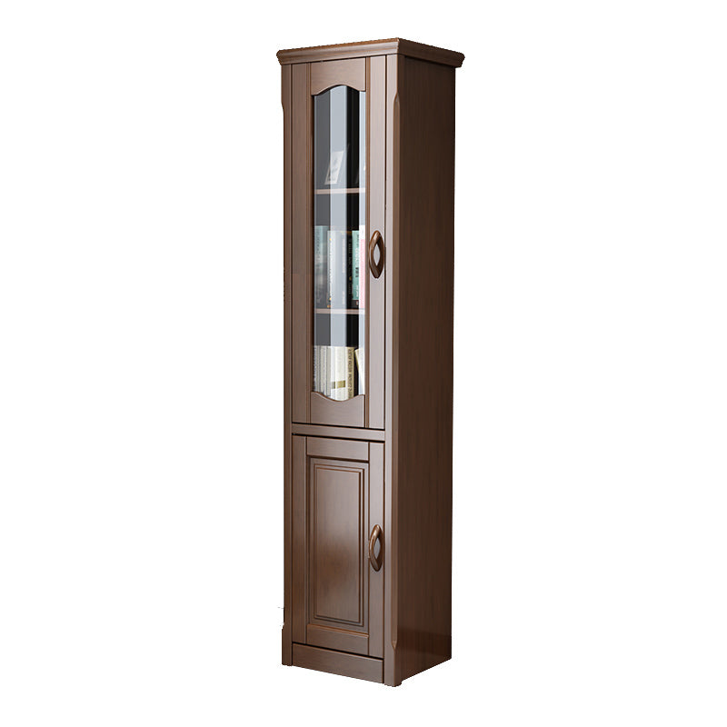 76.8" Tall 2 - Door Accent Cabinet Solid Wood Glass Paned Chest in Brown