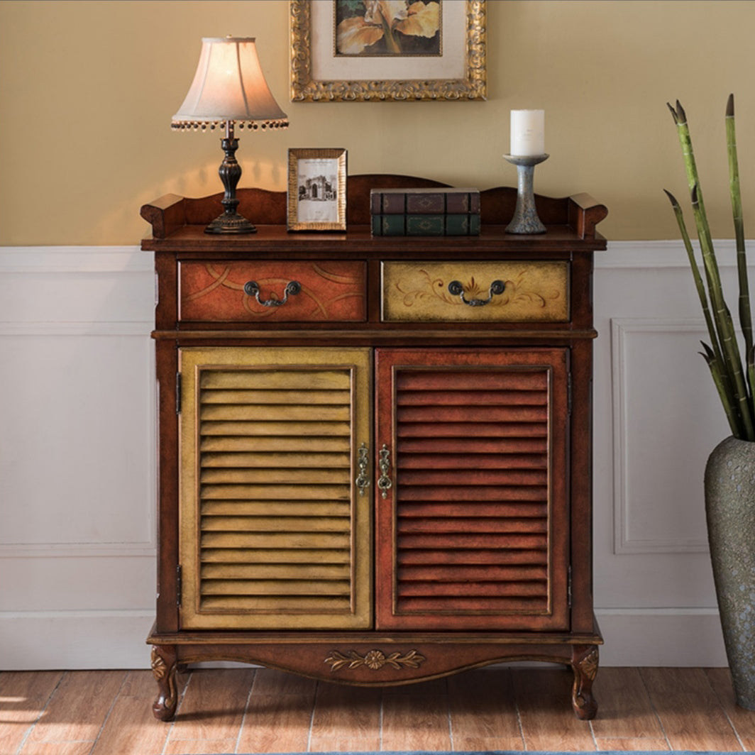 45.3" Tall 2 - Door Cabinet Mid Century Distressed Wood Storage Cabinet with 2 Drawers