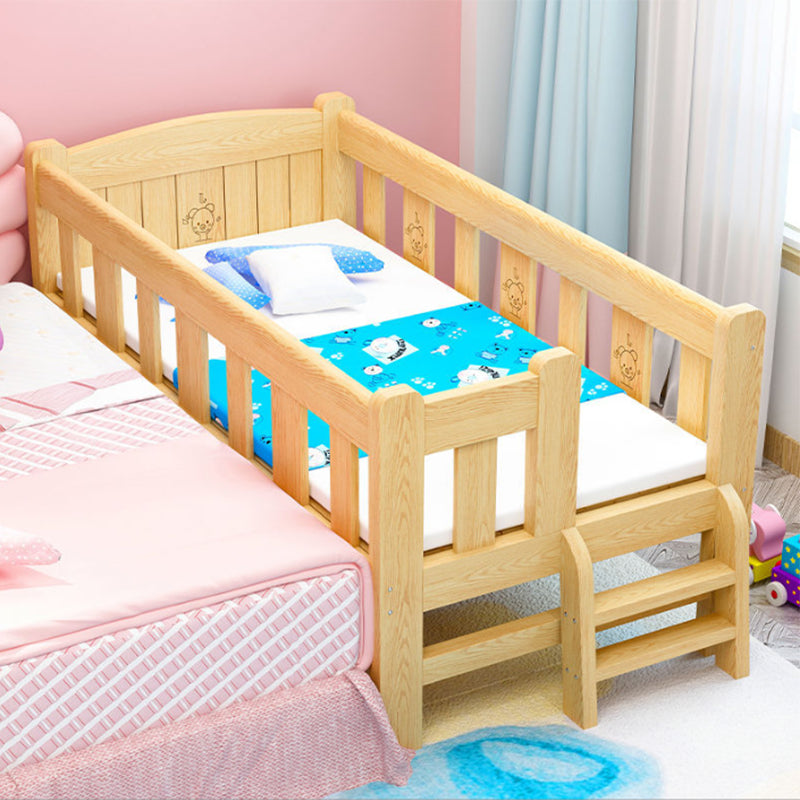 Solid Wood High Kids Bed Natural Slat Bed with Detachable Guardrails