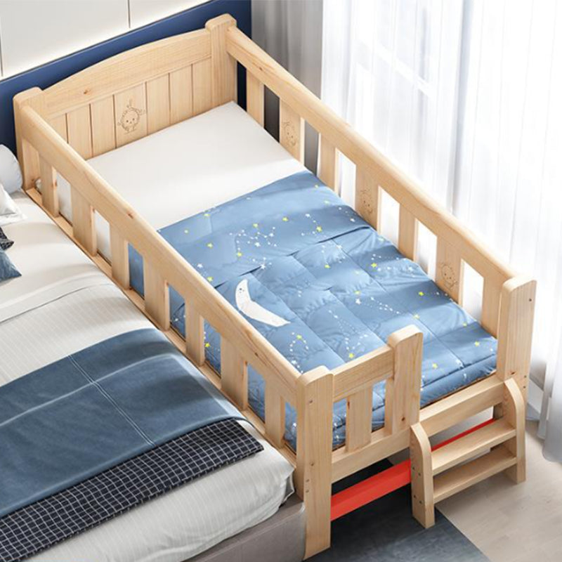 Solid Wood High Kids Bed Natural Slat Bed with Detachable Guardrails