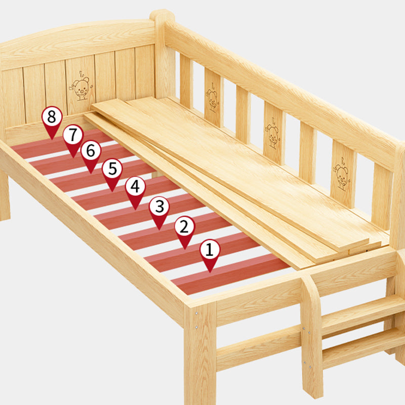 Solid Wood High Kids Bed Natural Slat Bed with Detachable Guardrails