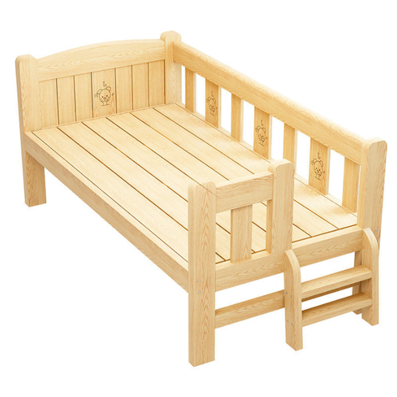 Solid Wood High Kids Bed Natural Slat Bed with Detachable Guardrails