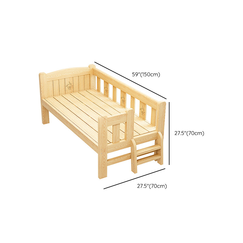 Solid Wood High Kids Bed Natural Slat Bed with Detachable Guardrails