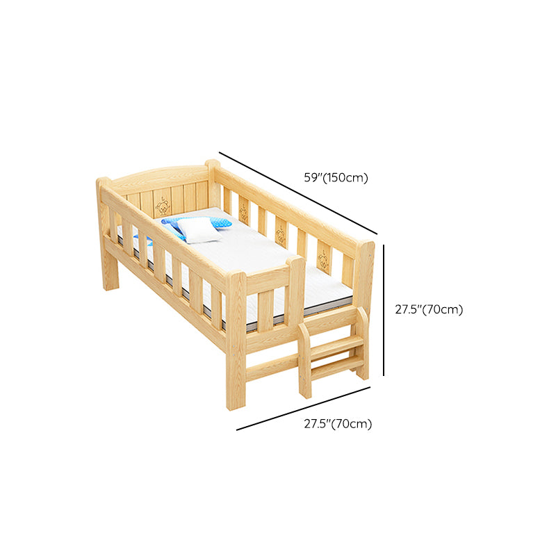 Solid Wood High Kids Bed Natural Slat Bed with Detachable Guardrails