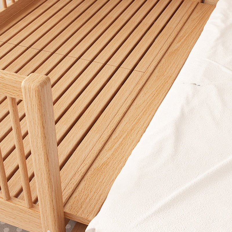 Contemporary Solid Wood Standard Bed Slat Kids Bed with Guardrail