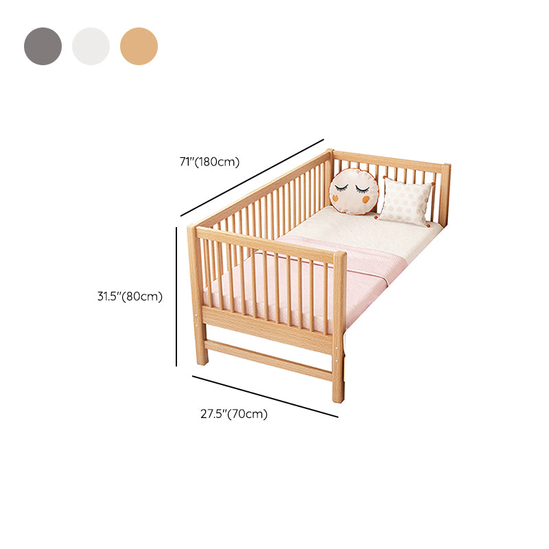 Contemporary Solid Wood Standard Bed Slat Kids Bed with Guardrail