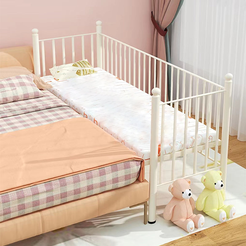 Modern Metal Kids Bed in White Adjustable Height Bed Frame with Guardrails