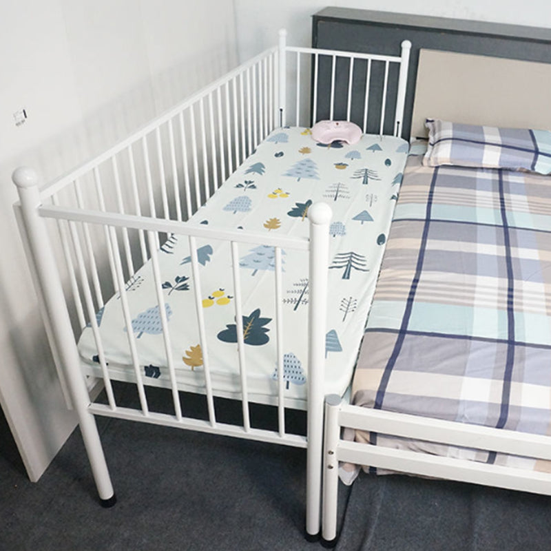 Modern Metal Kids Bed in White Adjustable Height Bed Frame with Guardrails