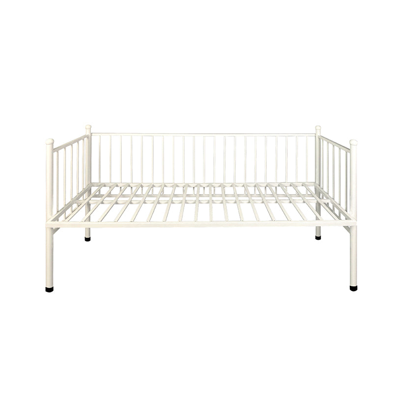 Modern Metal Kids Bed in White Adjustable Height Bed Frame with Guardrails