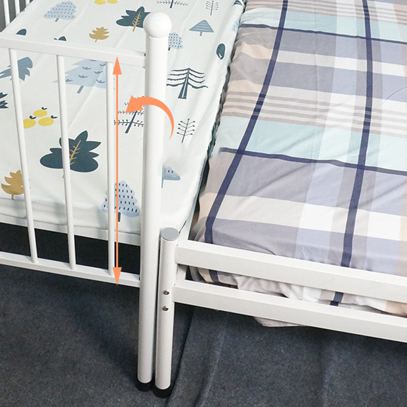 Modern Metal Kids Bed in White Adjustable Height Bed Frame with Guardrails