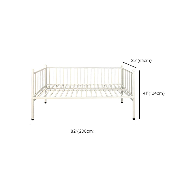 Modern Metal Kids Bed in White Adjustable Height Bed Frame with Guardrails