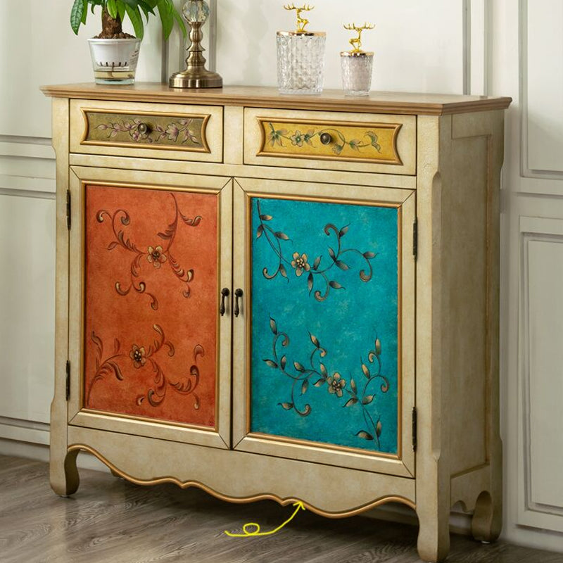 2 - Drawer Distressed Wood Cabinet 40.9" W Hand Painted Door Storage Cabinet