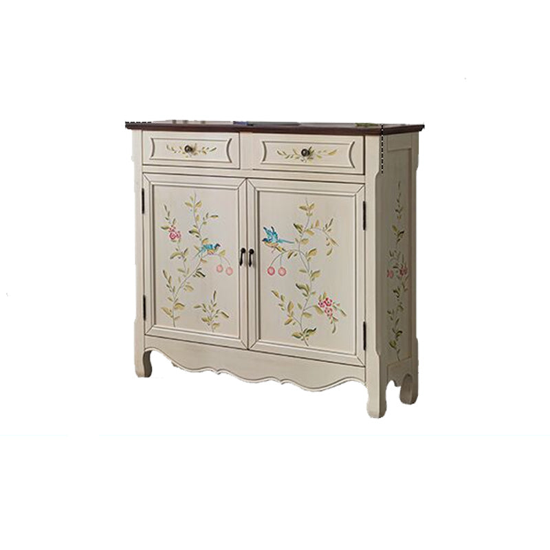 2 - Drawer Distressed Wood Cabinet 40.9" W Hand Painted Door Storage Cabinet