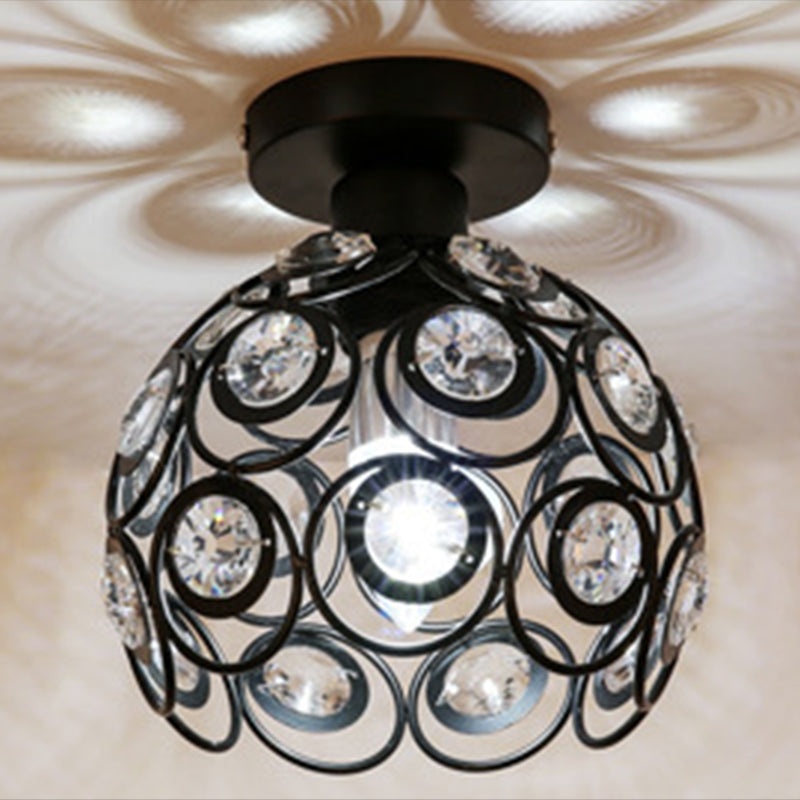 Modern Dome Shade Semi Flush Light Crystal 1 Light Semi Mount Lighting