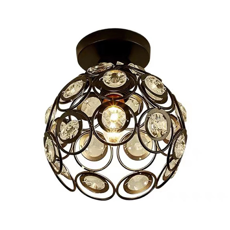 Modern Dome Shade Semi Flush Light Crystal 1 Light Semi Mount Lighting