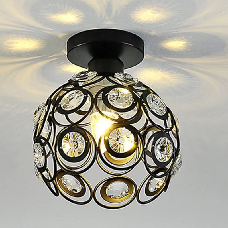 Modern Dome Shade Semi Flush Light Crystal 1 Light Semi Mount Lighting