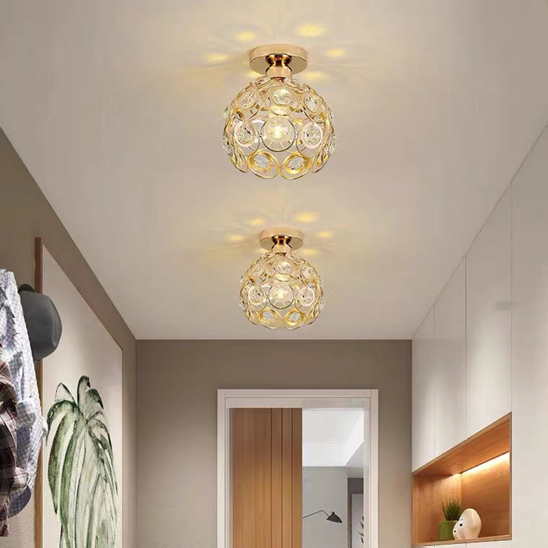 Modern Dome Shade Semi Flush Light Crystal 1 Light Semi Mount Lighting