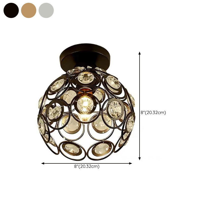 Modern Dome Shade Semi Flush Light Crystal 1 Light Semi Mount Lighting