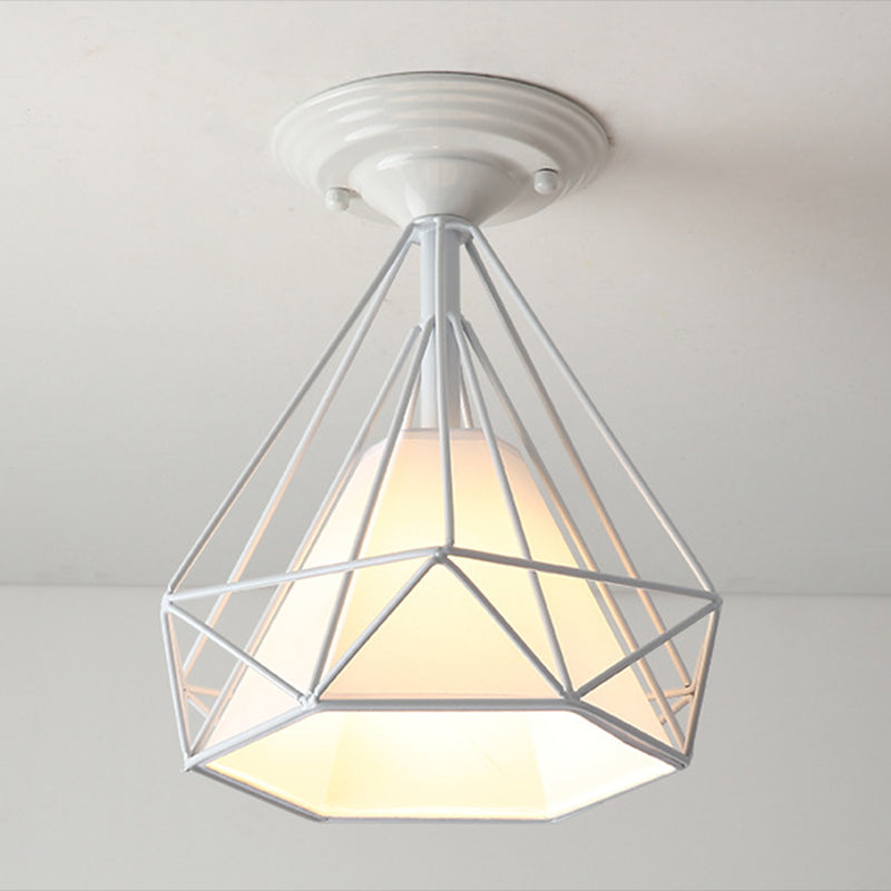 1 Light Geometric Semi Flush Ceiling Light Minimal Fabric Semi Mount Lighting